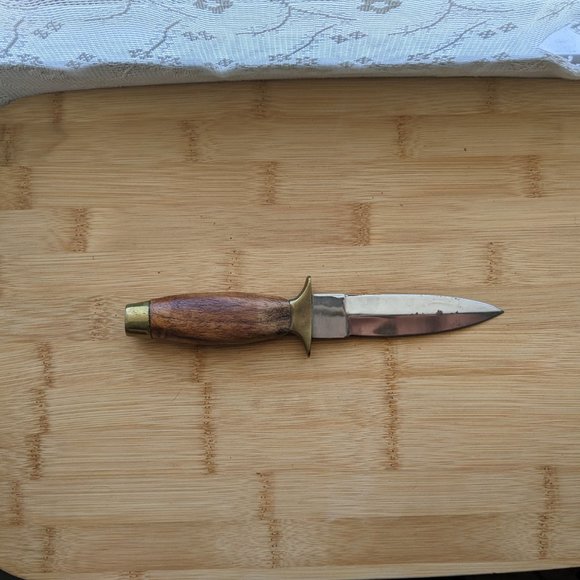 Vintage Brass Wooden Handle Stainless Steel Blade Hunting Knife With Belt Sheath - Picture 4 of 4